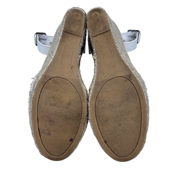 White Crochet Espadrille Wedge Sandals With Ankle Strap & Buckle Closure - Picture 9 of 9